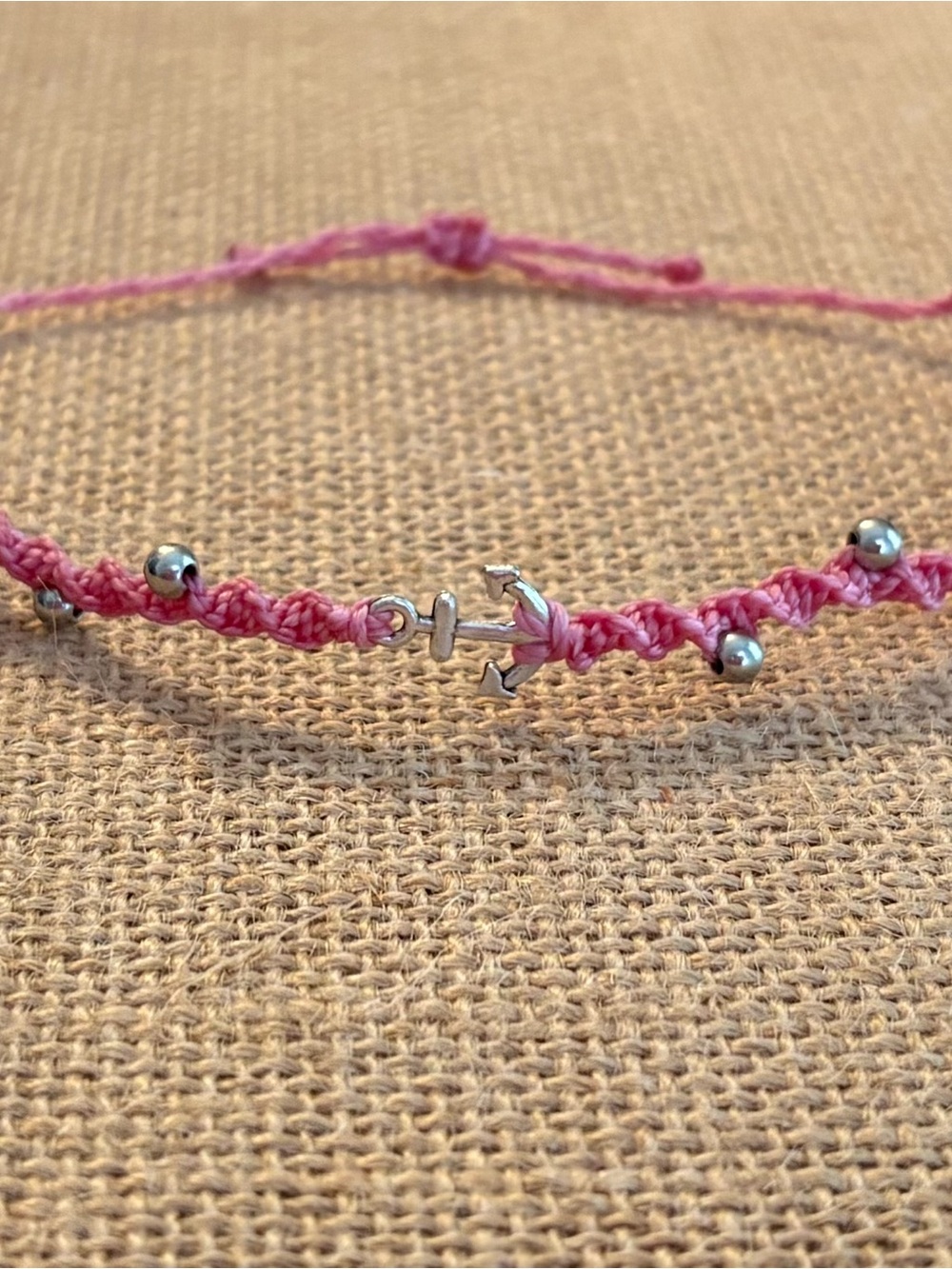 Pink Anchor Beaded Macrame Foot Bracelet.